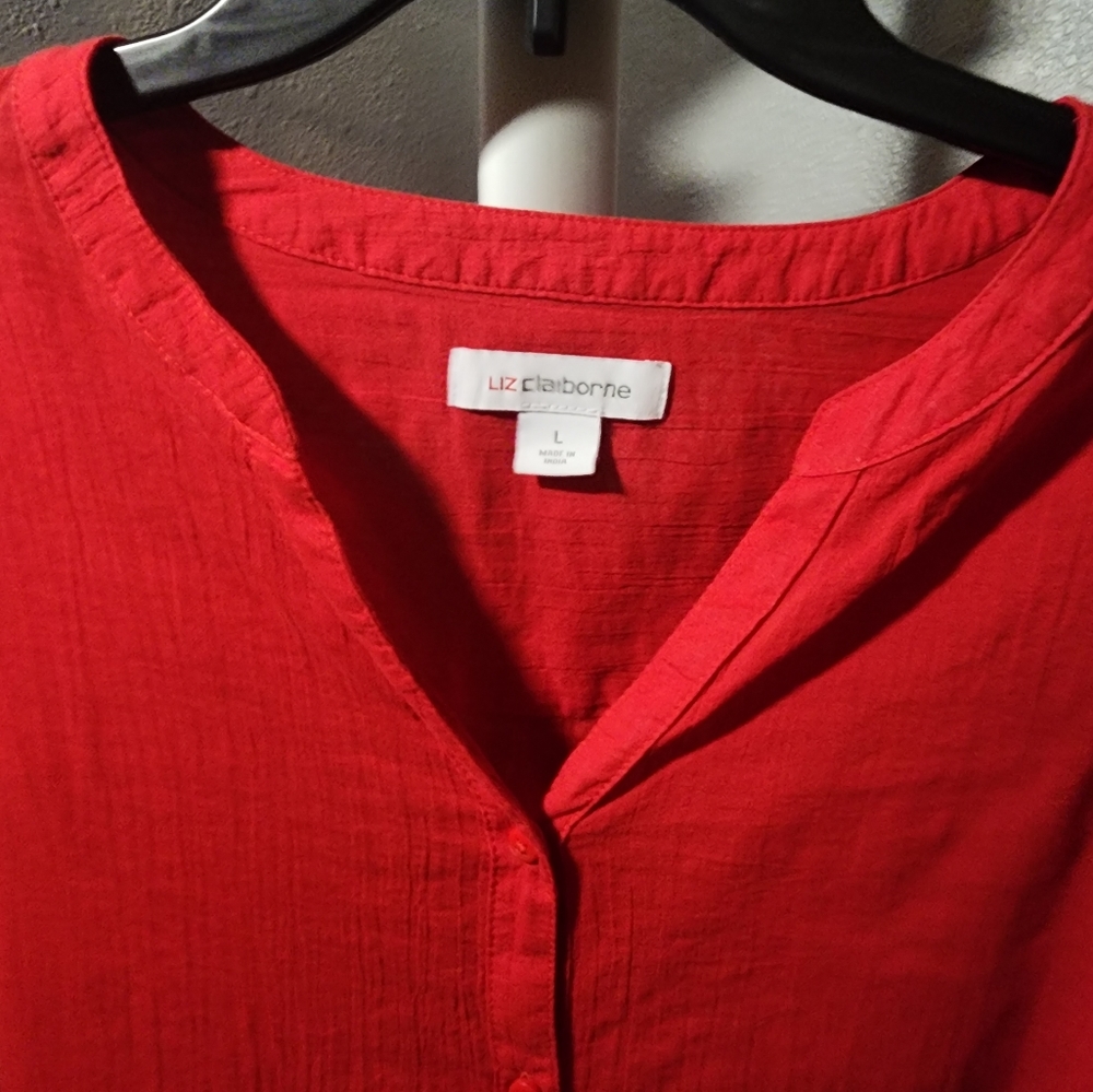 Liz Claiborne Red V Neck Blouse